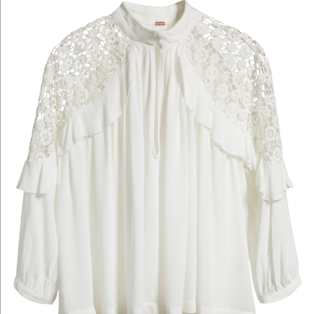 FREE PEOPLE Crochet Knit Shoulders White Blouse - Picture 5 of 8